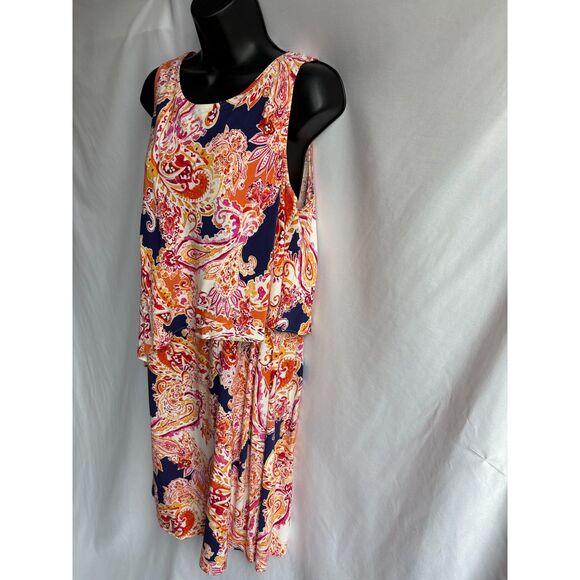 J Jill Colorful Paisley Print Layered Sleeveless Shift Dress Size M Classy Boho - Picture 4 of 11